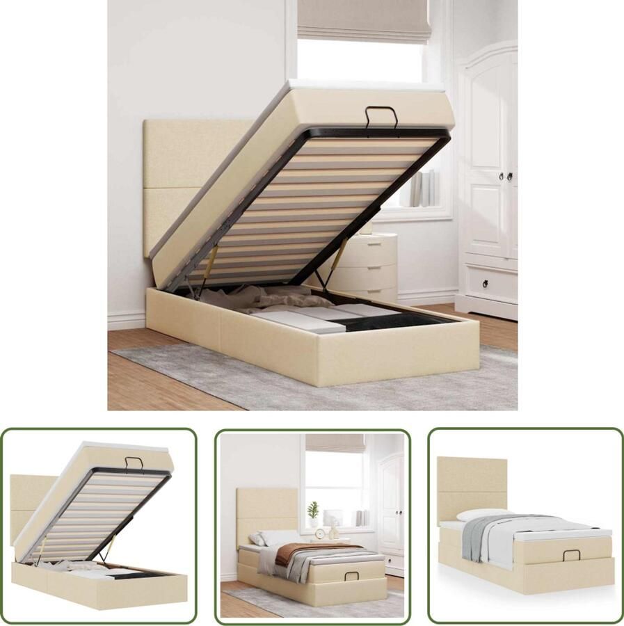 VidaXL Ottoman Boxspring Ottoman Bed Ottoman bed met matras 90x190cm stof crèmekleurig Opbergbed Tweepersoonsbed Creme Kleurig Bed