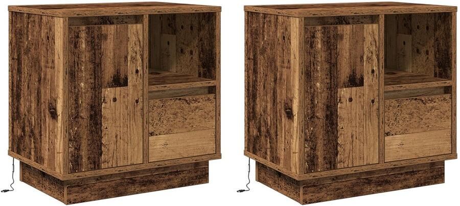 VidaXL Nachtkastje met 2 pcs Oud Hout 50 x 34.5 x 50 cm. Bewerkt hout - Foto 2