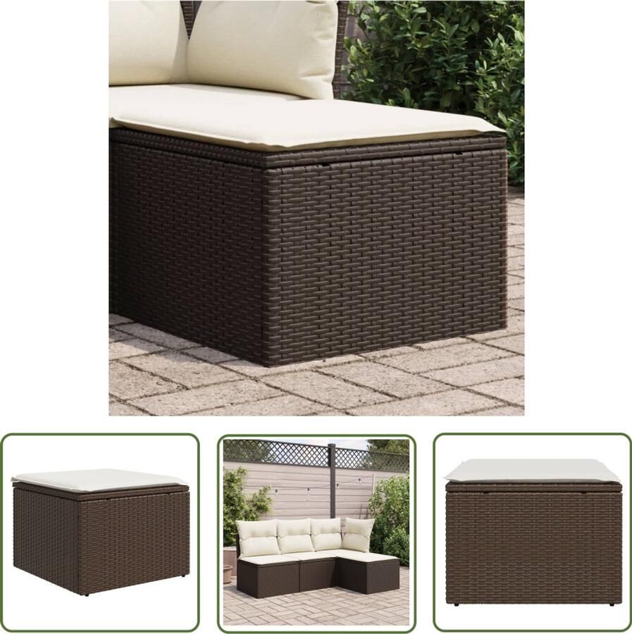 The Living Store Tuinkruk met kussen 55x55x37 cm poly rattan bruin Tuinkruk Outdoor Furniture Lounge Stoel Patiostoel Bruine Tuinset