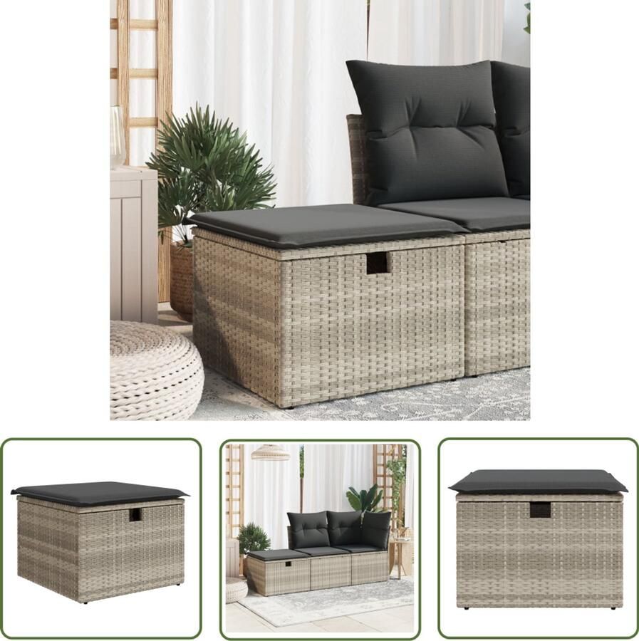 The Living Store Tuinkruk met kussen 55x55x37 cm poly rattan lichtgrijs Tuinkruk Outdoor Furniture Lounge Set Balkon Meubel Patioset