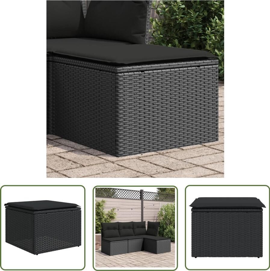 The Living Store Tuinkruk met kussen 55x55x37 cm poly rattan zwart Tuinkruk Outdoor Furniture Lounge Stoel Balkonstoel Patio Set