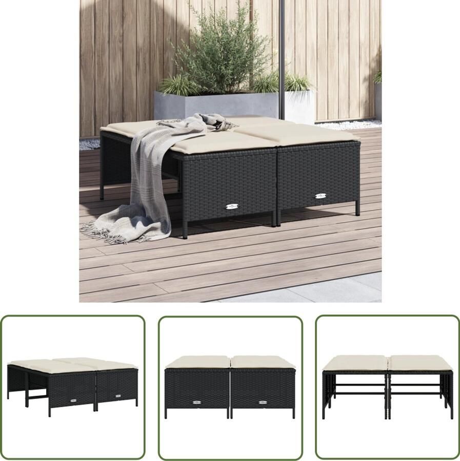 VidaXL Tuinkrukken met kussens 4 st poly rattan zwart Tuinkrukken Outdoor Furniture Lounge Set Patioset Zwarte Krukken