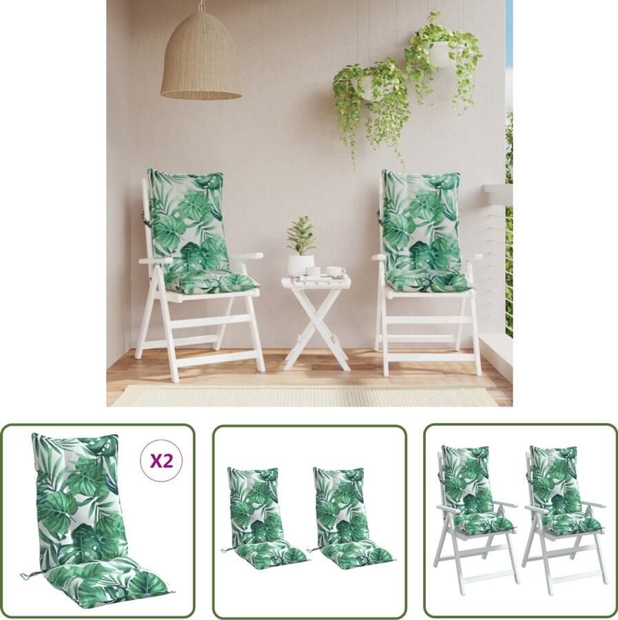 VidaXL Outdoor Kussens Stoelkussens 2 st hoge rug bladpatroon oxford stof Tuinkussens Balkon Kussens Eetkamerstoel Kussens