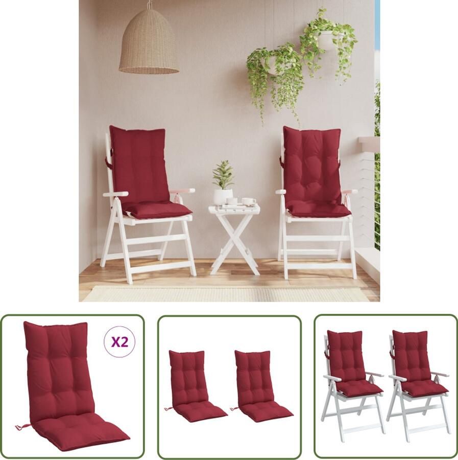 The Living Store Stoelkussens 2 st hoge rug oxford stof wijnrood Stoelkussens Outdoor Kussens Tuinkussens Lounge Kussens Eetkamerstoel Kussens