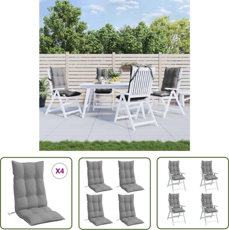 The Living Store Stoelkussens Oxford Stof 120 x 50 cm Grijs Waterafstotend Hoge Rugleuning Stoelkussens Outdoor Kussens Tuinkussens Lounge Kussens Hocker Kussens