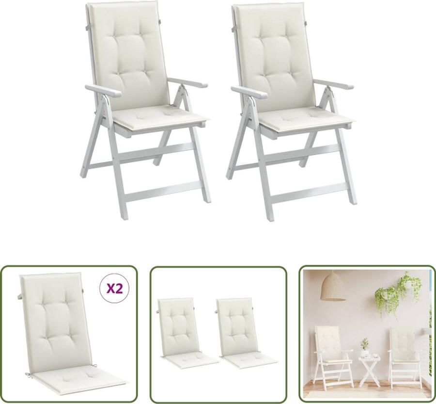 The Living Store Stoelkussens 2 st hoge rug 120x50x4 cm stof gemêleerd crème Stoffen Kussens Outdoor Kussens Tuinkussens Lounge Kussens Eetkamerstoel Kussens