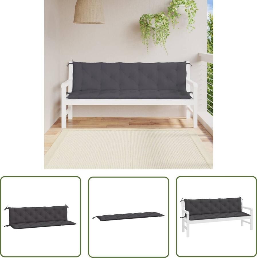 The Living Store Tuinbankkussens Oxford 180 x 50 x 7 cm Antraciet Oxford stof Holle vezel Tuinbankkussens Outdoor Kussens Balkon Kussens Lounge Set Kussens Tuinkussens