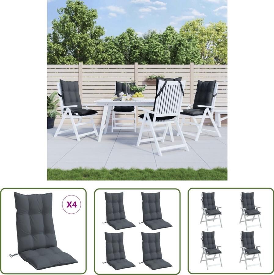 VidaXL Outdoor Kussens Tuinstoel Kussens Stoelkussens 4 st hoge rug oxford stof antracietkleurig Lounge Kussens Balkon Kussens Eetkamer Kussens