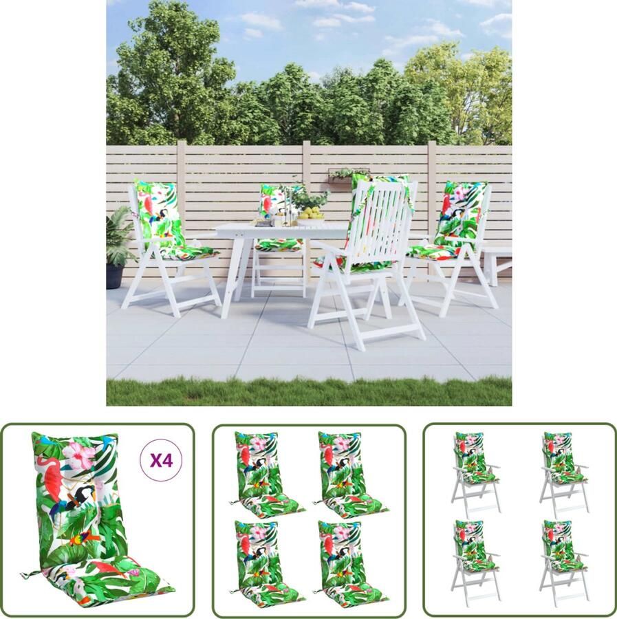 The Living Store Stoelkussens 4 st hoge rug oxford stof meerkleurig Tuinstoel Kussentjes Outdoor Kussens Lounge Kussens Balkon Kussens Eetkamer Kussens