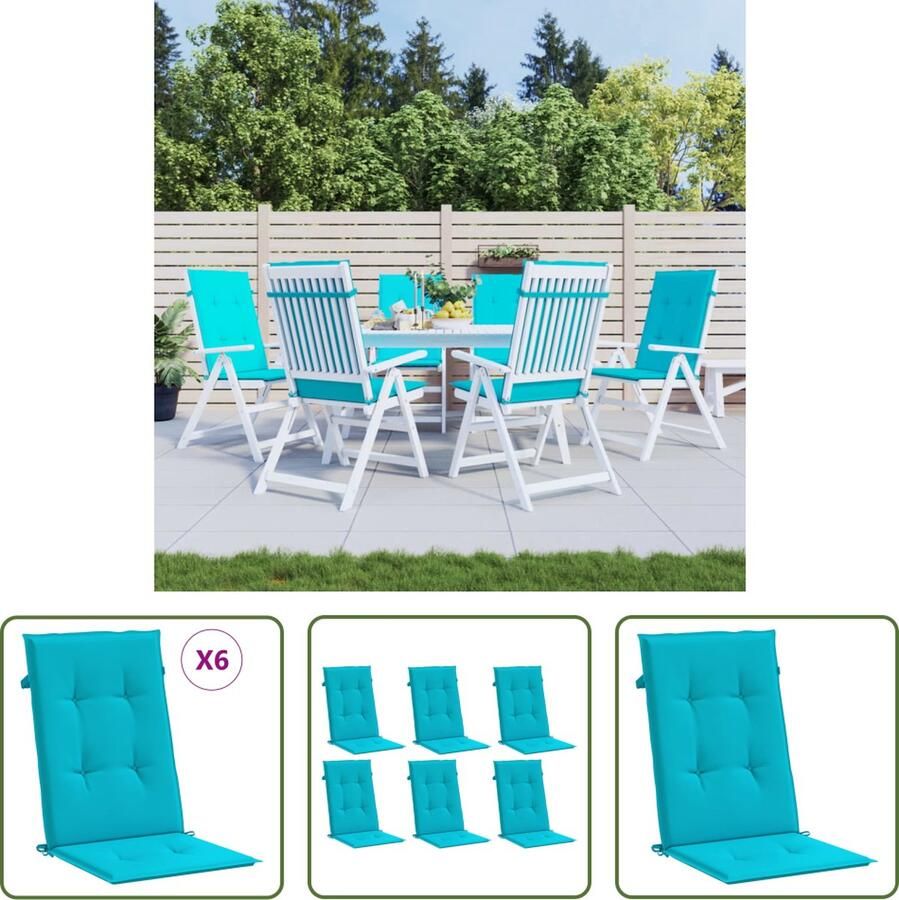 VidaXL The Living Store Stoelkussens hoge rugleuning 6 st stof turquoise Tuinstoel Kussens Buitenkussens Balkon Kussens Lounge Kussens Turqoise Kussens
