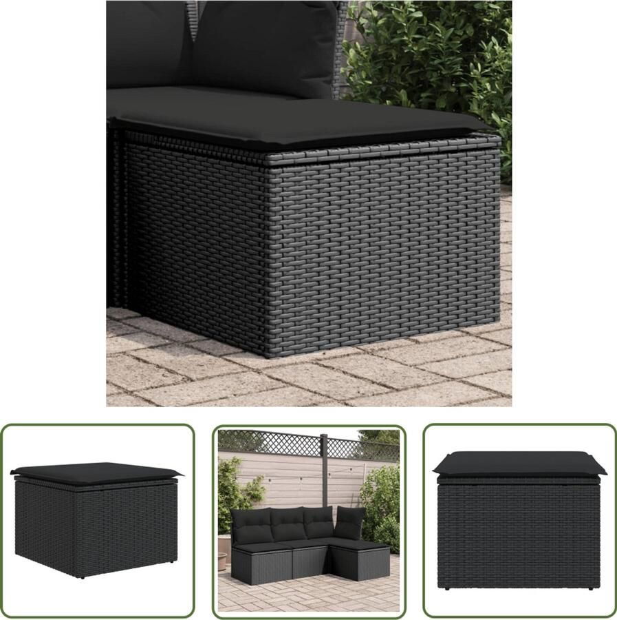 The Living Store Tuinkruk met kussen 55x55x37 cm poly rattan zwart Tuinkruk Outdoor Meubel Lounge Set Patio Furniture Garden Chair