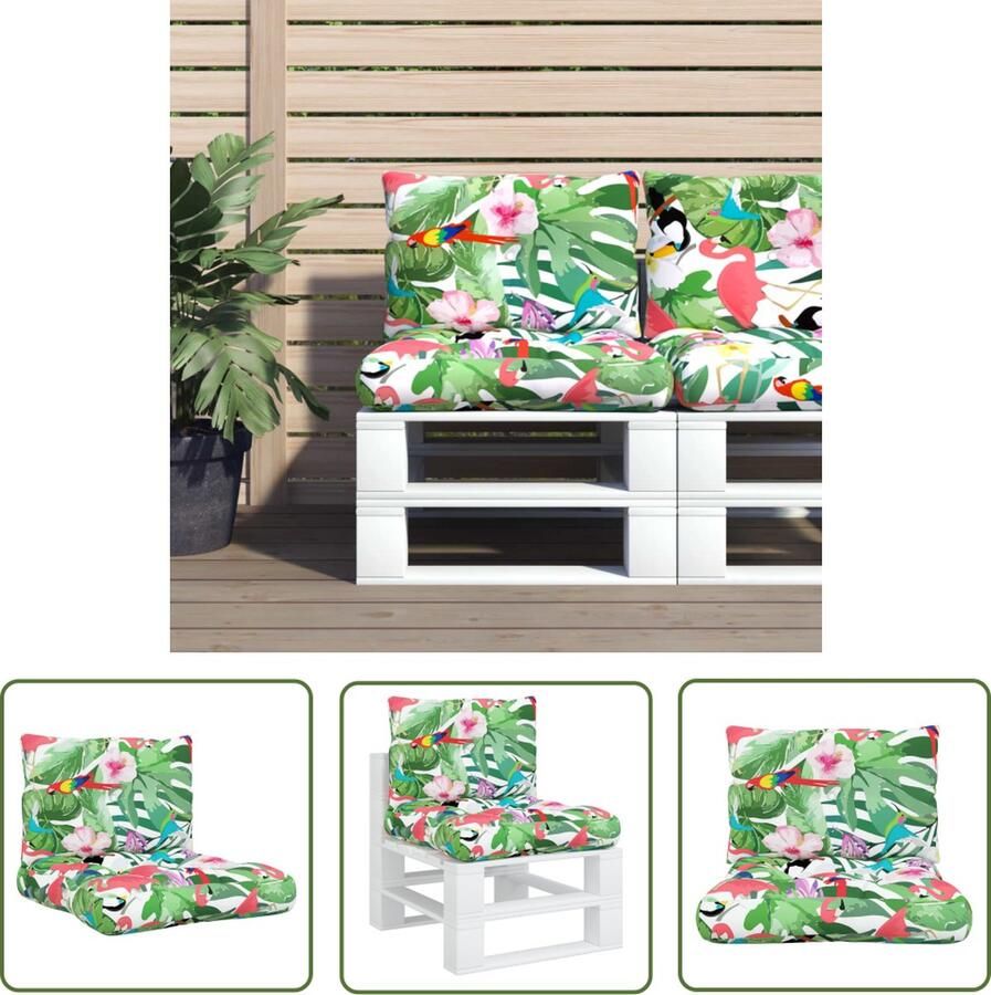 The Living Store Palletkussen Oxford stof Zachte vulling Breed toepasbaar 60 x 61.5 x 10 cm Met vogels bladeren en bloemen Waterafstotend Palletkussens Outdoor Meubilair Tuinstoelen Balkondecoratie Loungehoek
