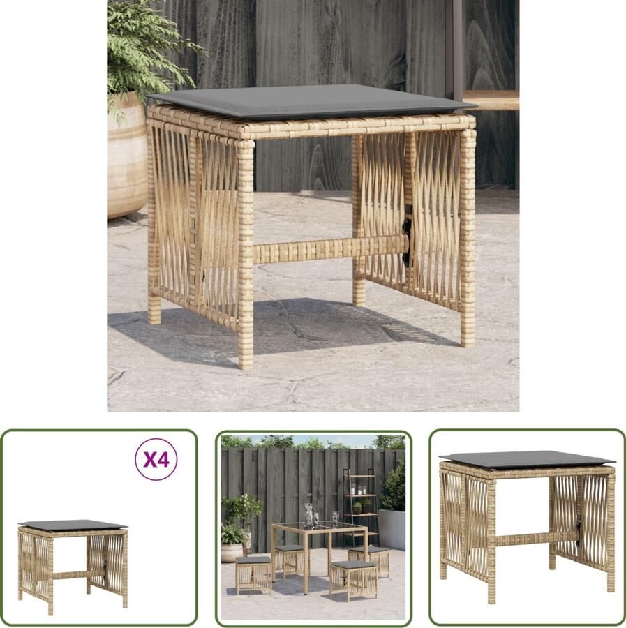 The Living Store Tuinkrukken 4 st kussens 41x41x36 cm poly rattan gemengd beige Tuinkrukken Outdoor Meubilair Lounge Stoel Patio Meubel Balkon Meubilering