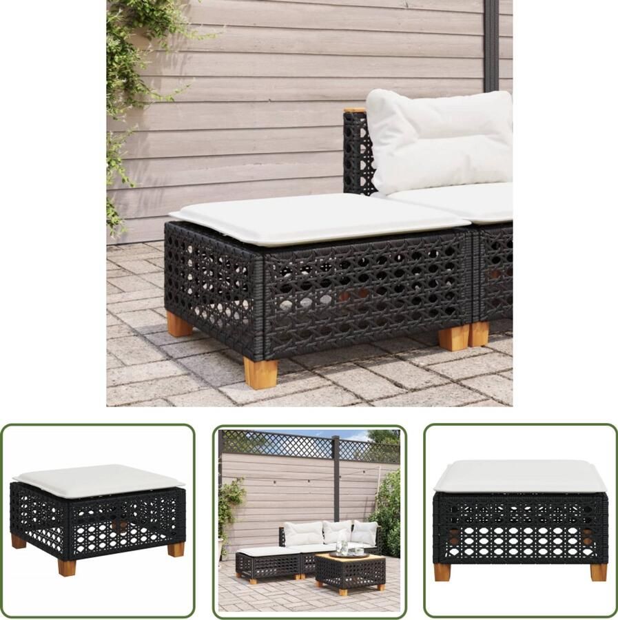 The Living Store Tuinkruk met kussen 63 5x56x32 cm poly rattan zwart Tuinkruk Outdoor Seating Lounge Stoel Patio Set Garden Furniture