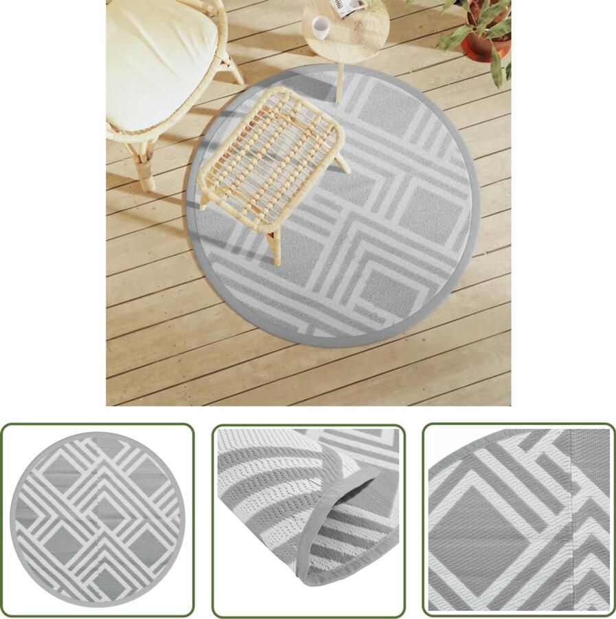VidaXL Outdoor Tapijt Tuintapijt Buitenkleed ARAKIL Ø120 cm polypropeen grijs Patio Dekens Veranda Kleed Polypropylene Tapijt