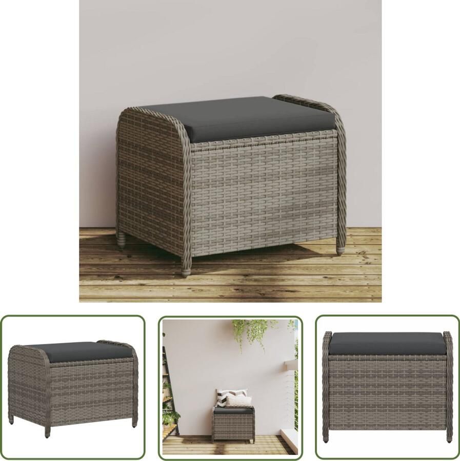 The Living Store Tuinkruk met kussen 58x46x46 cm poly rattan grijs Tuinkruk Outdoorstoel Lounge Stoel Buitendecoratie Patio Meubel
