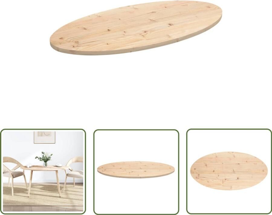 VidaXL Ovaal Tafelblad 100x50 cm Massief Grenen Tafelblad Grenenhout Vintage Tafel Rustic Tafel Eetkamertafel Salontafel Industriele Tafel Landelijk Tafelblad - Foto 2