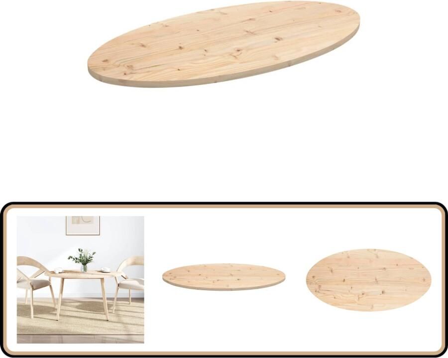 VidaXL Ovaal Tafelblad 100x50 cm Massief Grenen Tafelblad Grenenhout Vintage Tafel Rustic Tafel Eetkamertafel Salontafel Industriele Tafel Landelijk Tafelblad