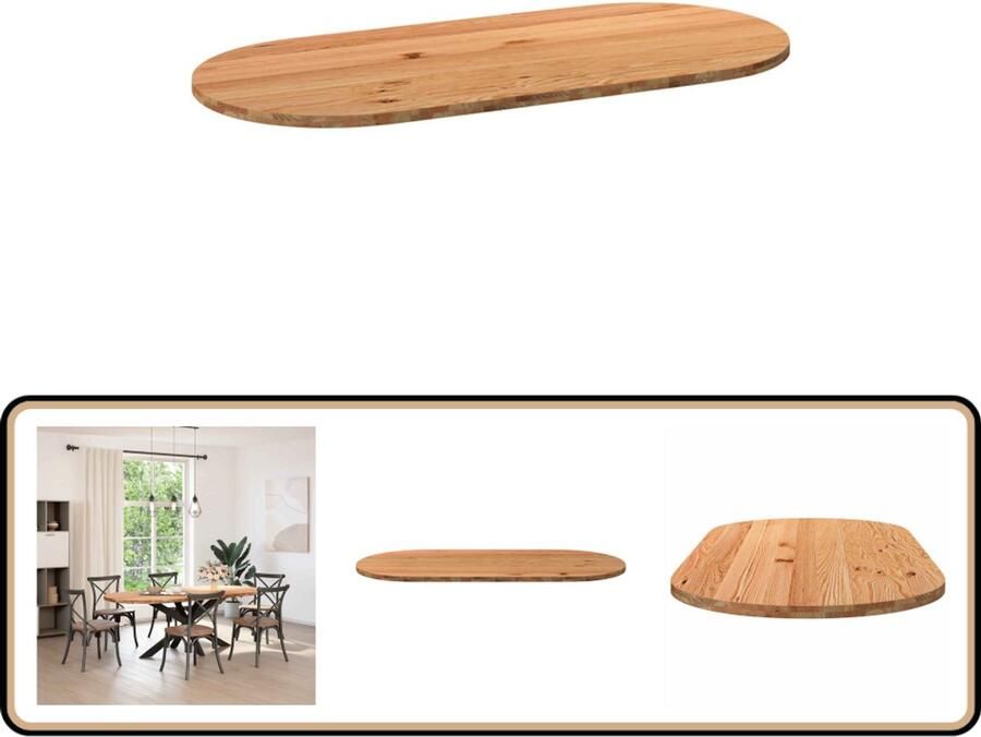 The Living Store Tafelblad 220x100x4 cm ovaal massief eikenhout lichtbruin Eikenhouten Tafelblad Oval Tafelblad Grote Tafelblad Eetkamertafel Salontafel