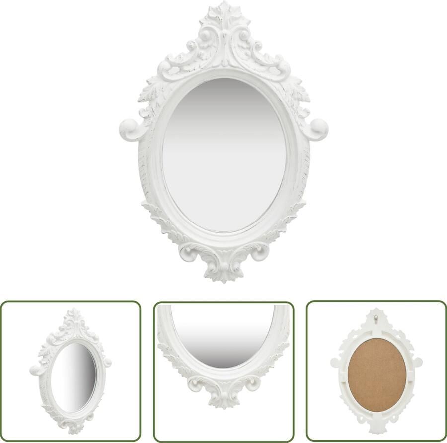 The Living Store Wandspiegel Ovaal 56 x 76 cm Wit PU Frame Antieke Uitstraling Wandspiegel Oval Spiegel Vintage Spiegel Kasten Spiegel Badkamerr Spiegel
