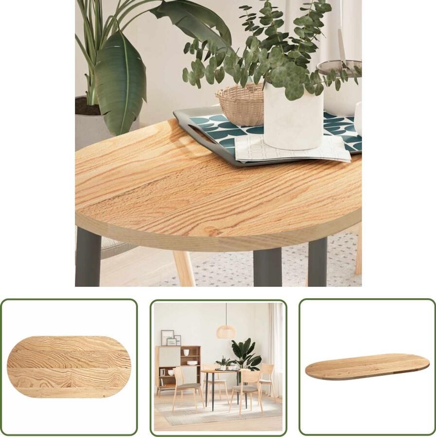 The Living Store Tafelblad 100x50x2 cm ovaal massief eikenhout Eikenhouten Tafelblad Oval Tafellaag Salontafelblad Massief Eikenhout Tafel Accessoires