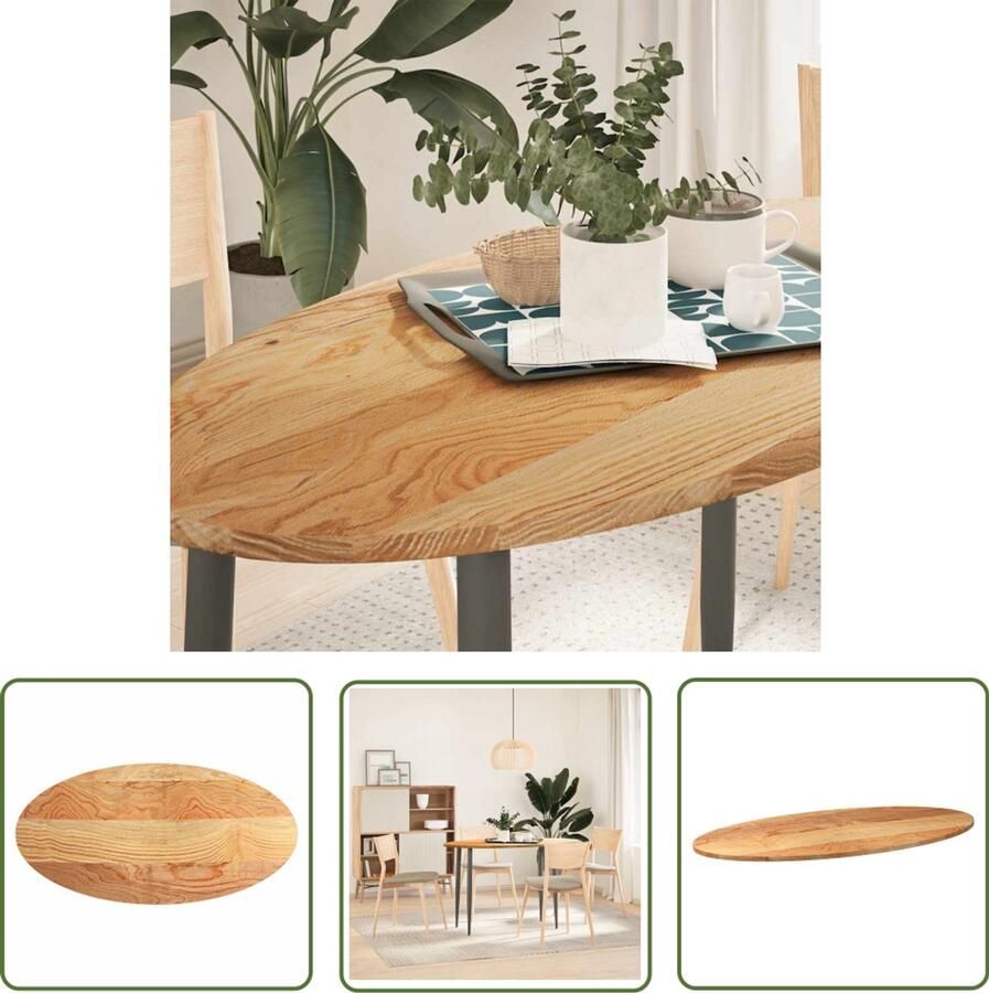 The Living Store Tafelblad 120x60x2 cm ovaal massief eikenhout lichtbruin Eikenhouten Tafelblad Oval Tafellaag Salontafelblad Eetkamertafelblad Vintage Tafelblad