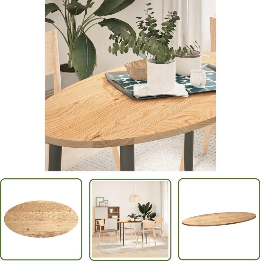 The Living Store Tafelblad 120x60x2 cm ovaal massief eikenhout Eikenhouten Tafelblad Oval Tafellaag Salontafelblad Bijzettafelblad Eetkamertafelblad