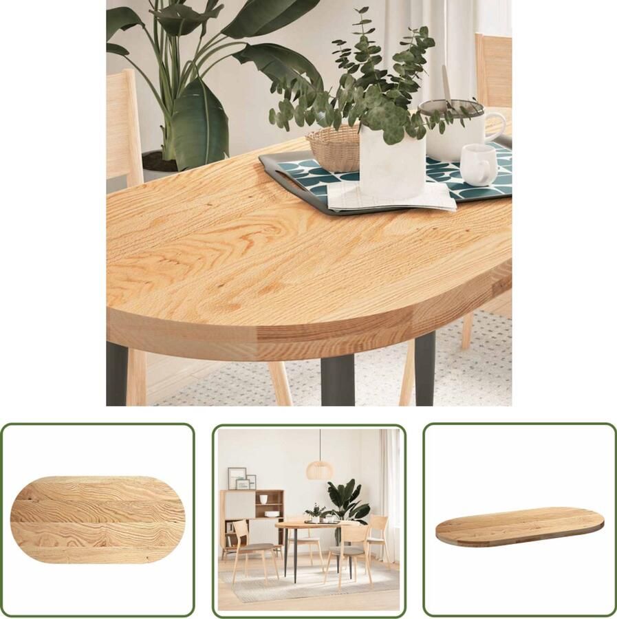 The Living Store Tafelblad 120x60x4 cm ovaal massief eikenhout Eikenhouten Tafelblad Oval Tafellaag Salontafelblad Bijzettafelblad Massief Eikenhout