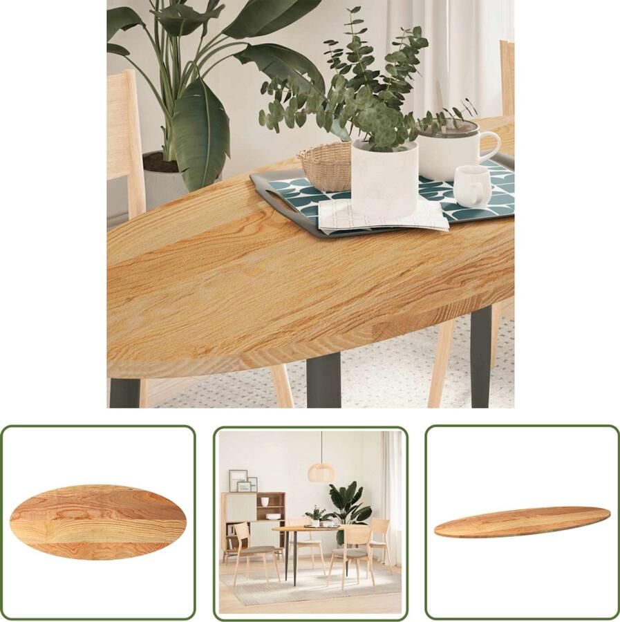The Living Store Tafelblad 140x60x2 cm ovaal massief eikenhout lichtbruin Eikenhouten Tafelblad Oval Tafellaag Salontafelblad Tweepaars Poten Tafeltop Vernieuwen
