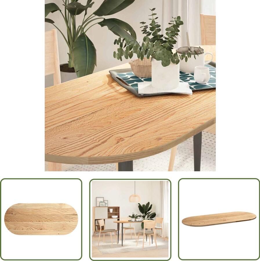 The Living Store Tafelblad 140x60x2 cm ovaal massief eikenhout Eikenhouten Tafelblad Oval Tafellaag Salontafelblad Eetkamertafelblad Vintage Tafelblad