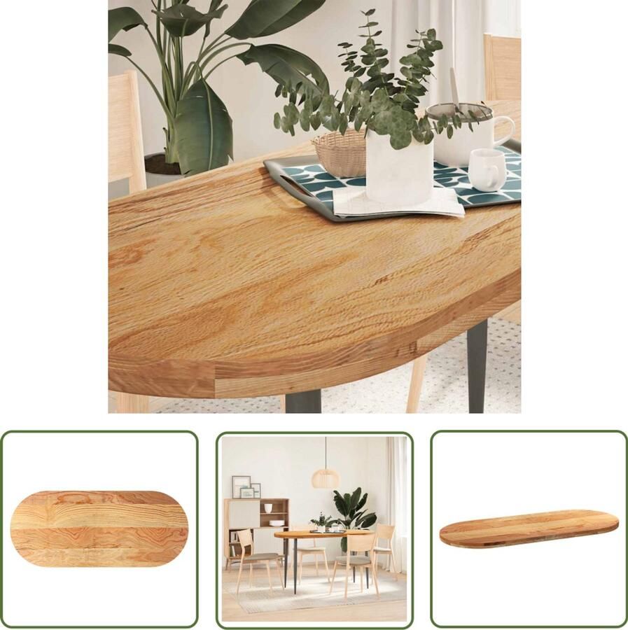 The Living Store Tafelblad 140x60x4 cm ovaal massief eikenhout lichtbruin Eikenhouten Tafelblad Oval Tafellaag Salontafelblad Eetkamertafelblad Massief Eikenhout