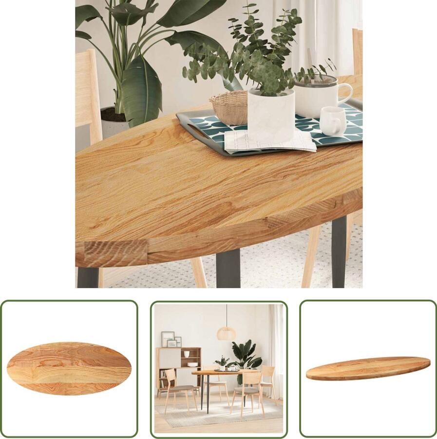 The Living Store Tafelblad 140x60x4 cm ovaal massief eikenhout lichtbruin Eikenhouten Tafelblad Oval Tafellaag Salontafelblad Bijzettafelblad Eetkamertafelblad