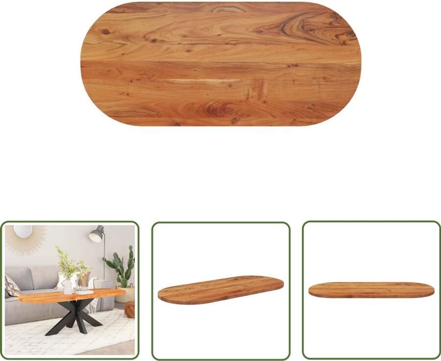 The Living Store Tafelblad ovaal 110x50x2 5 cm massief acaciahout Houten Tafelblad Oval Tafellaag Acacia Hout Eettafelblad Vintage Tafel