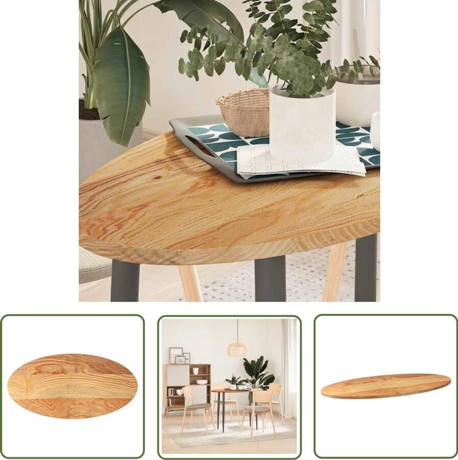 The Living Store Tafelblad 100x50x2 cm ovaal massief eikenhout lichtbruin Eikenhouten Tafelblad Oval Tafellaar Salontafelblad Bijzettafelblad Eetkamertafelblad