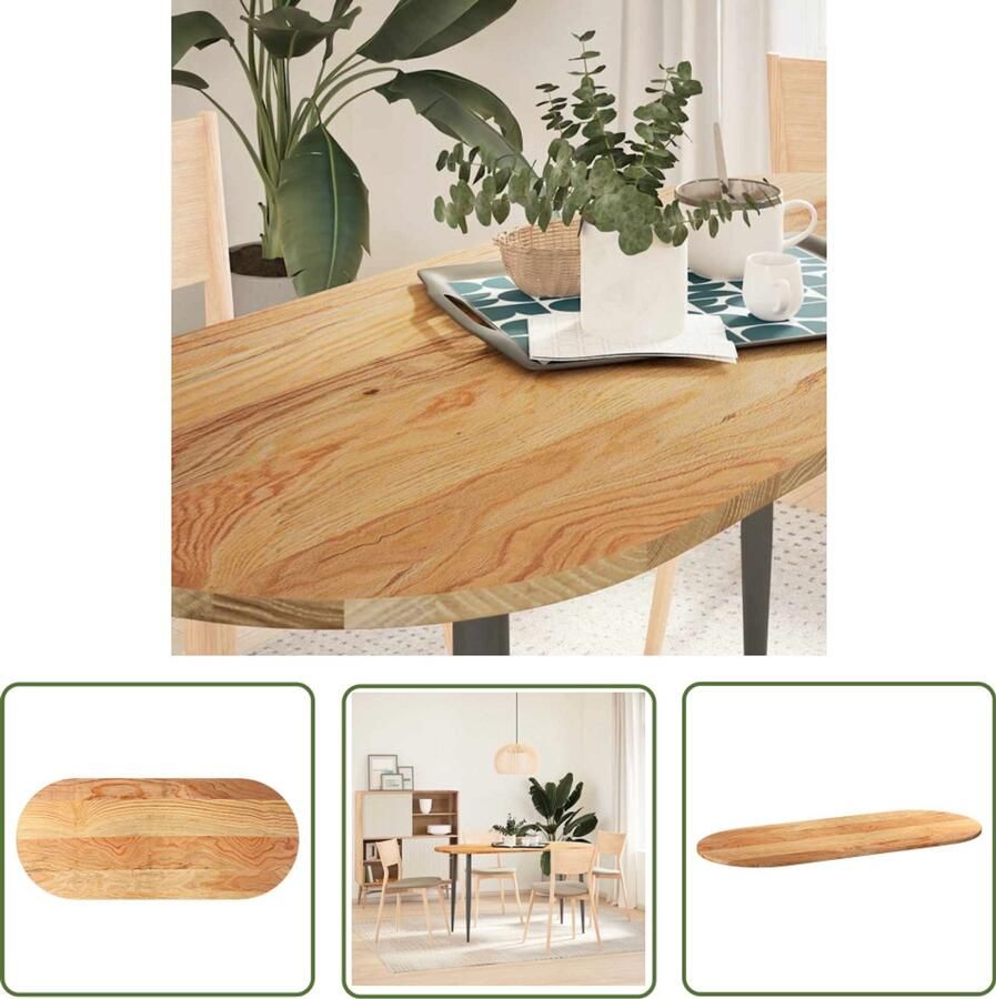 The Living Store Tafelblad 140x60x2 cm ovaal massief eikenhout lichtbruin Eikenhouten Tafelblad Oval Tafellaar Salontafelblad Bijzettafelblad Eetkamertafelblad