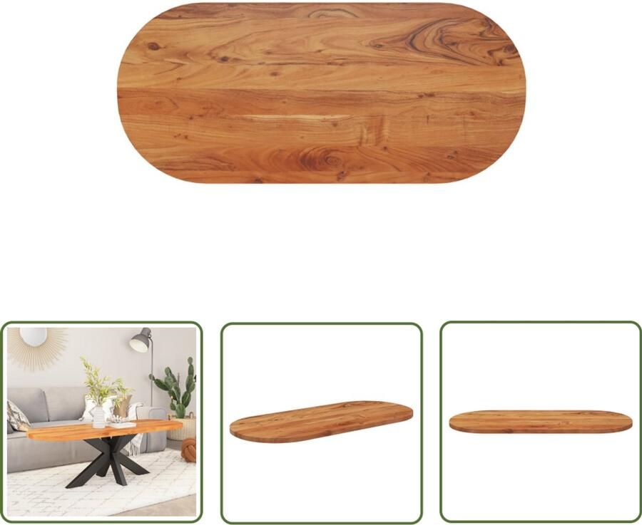 The Living Store Tafelblad ovaal 110x50x3 8 cm massief acaciahout Houten Tafelblad Ovale Tafel Acacia Hout Eettafelblad Vintage Tafel