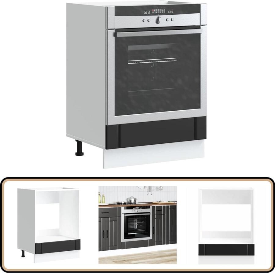 VidaXL Ovenkast Lucca Zwart Bewerkt Hout Ovenkast Keukenopbergruimte Houten Kast Zwarte Kast Compact Design