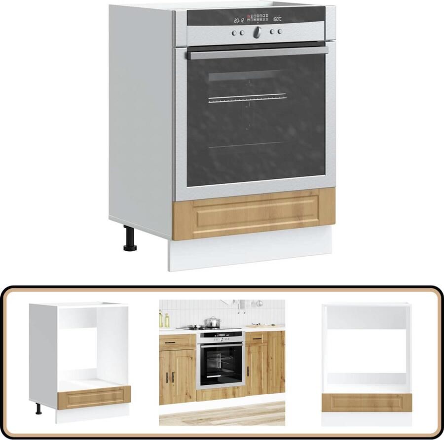 VidaXL Ovenkast Porto Bewerkt Hout Artisanaal Eiken Ovenkast Houten Kast Keukenkasten Opslagruimte Kunststof Front