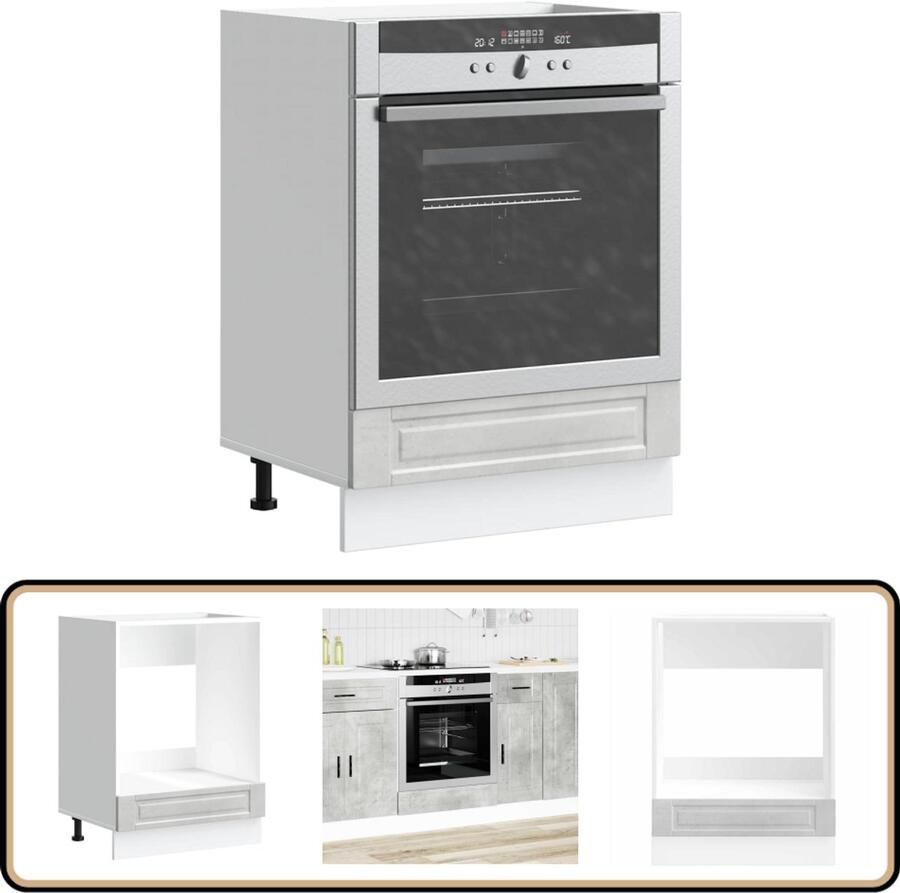 VidaXL Ovenkast Porto Bewerkt Hout Betongrijs Ovenkast Houtskeuken Keukenopstelling Opslagruimte Betongrijskasten