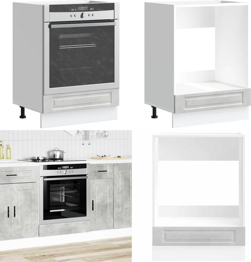 VidaXL Ovenkast Porto bewerkt hout betongrijs Ovenkast Ovenkasten Oveneenheid Keukenoveneenheid