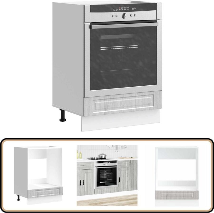 VidaXL Ovenkast Porto Bewerkt Hout Grijs Eiken Ovenkast Keukenopbergruimte Houten Kast Grijze Kast Compact Design