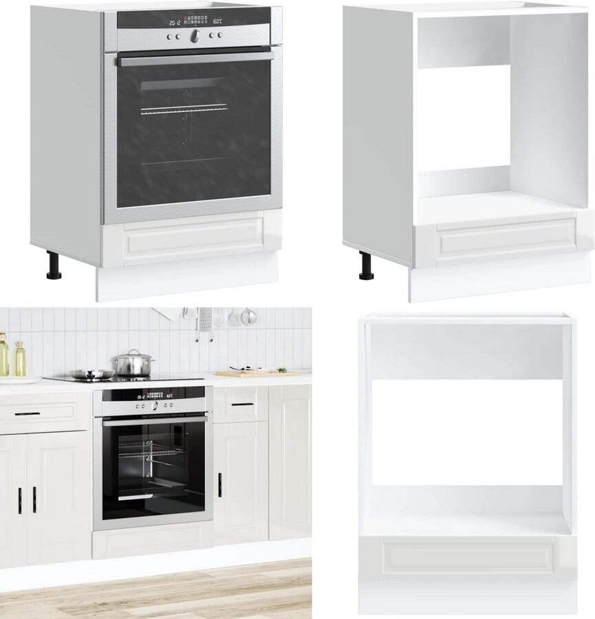 VidaXL Ovenkast Porto bewerkt hout hoogglans wit Ovenkast Ovenkasten Oveneenheid Keukenoveneenheid