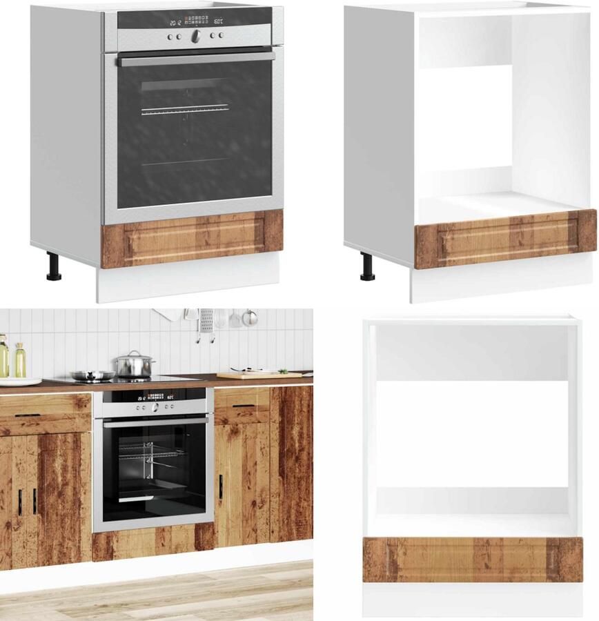 VidaXL Ovenkast Porto bewerkt hout oud houtkleurig Ovenkast Ovenkasten Oveneenheid Keukenoveneenheid