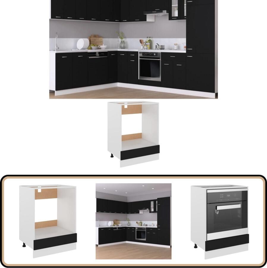 VidaXL Ovenkast Zwart 60x46x81 5 cm Keukenkast Opbergkast Houten Kast Zwarte Kast Spaanplaat Kast