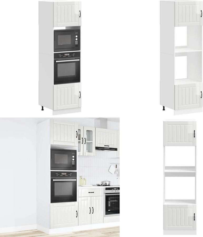 VidaXL Ovenkasten 2 st Kalmar bewerkt hout glanzend wit Ovenkast Ovenkasten Oveneenheid Keukenoveneenheid