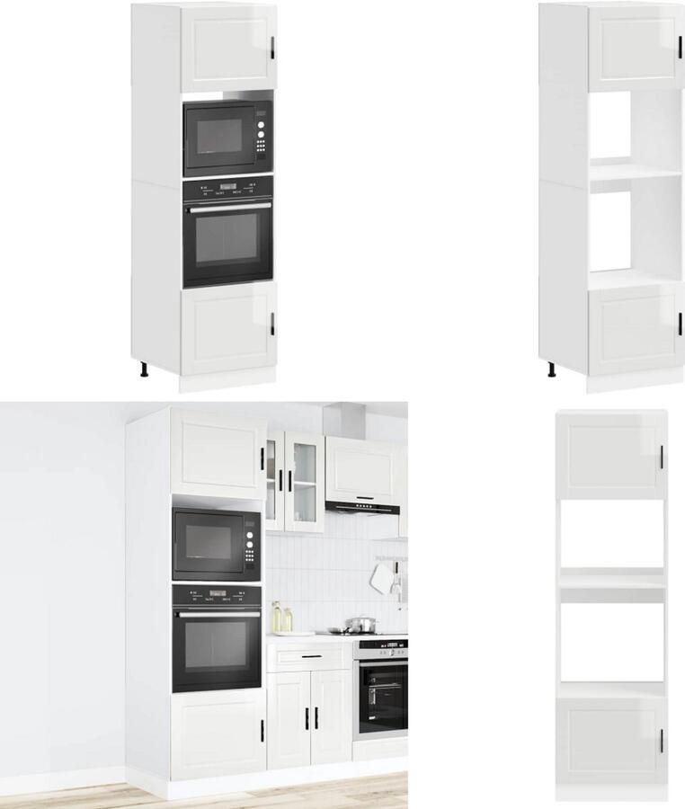 VidaXL Ovenkasten 2 st Porto bewerkt hout glanzend wit Ovenkast Ovenkasten Oveneenheid Keukenoveneenheid