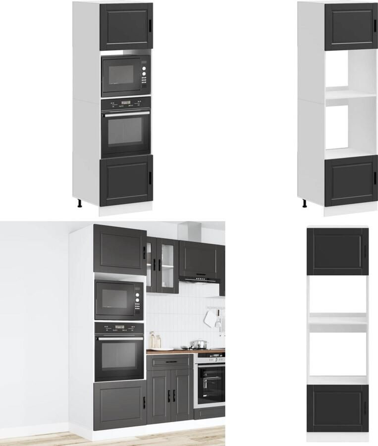 VidaXL Ovenkasten 2 st Porto bewerkt hout zwart Ovenkast Ovenkasten Oveneenheid Keukenoveneenheid