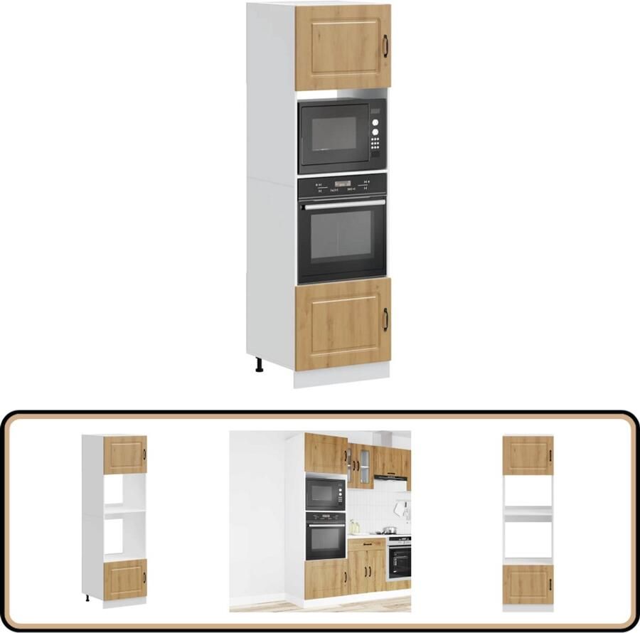 VidaXL Ovenkasten Lucca 2 st Artisanaal Eiken Ovenkast Houten Kast Keukenkasten Opslagruimte Lucca Serie