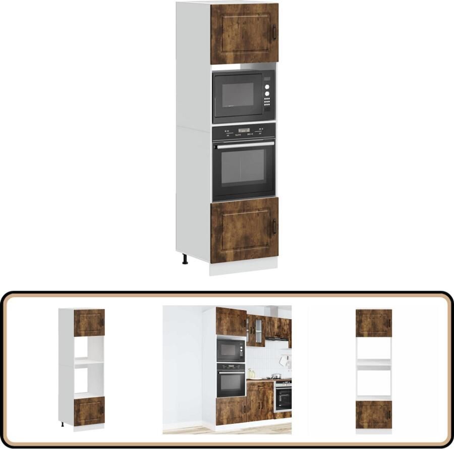 VidaXL Ovenkasten Lucca Set van 2 Gerookt Eiken Ovenkast Keukenopstelling Houten Kast Opslagruimte Compact Design