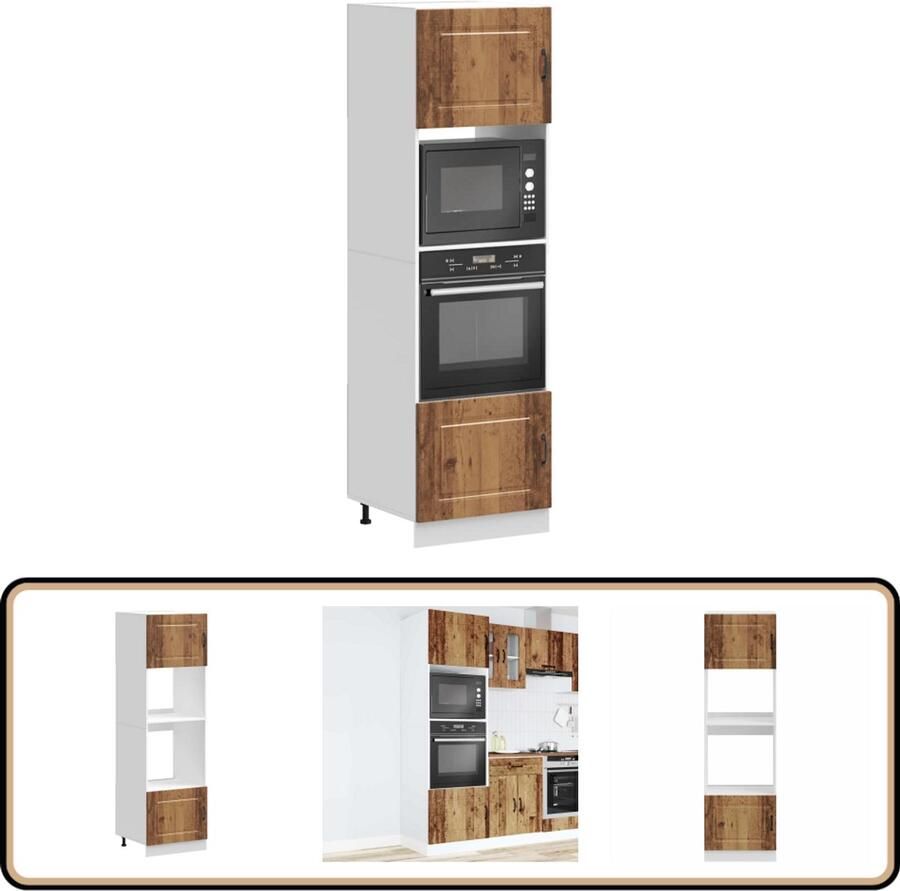 VidaXL Ovenkasten Lucca Set van 2 Oud Hout Ovenkast Keukenopstelling Houten Kast Vintage Keuken Opslagruimte